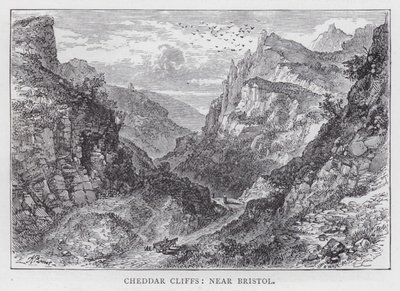 Bristol yakınlarındaki Cheddar Cliffs (gravür) by English School