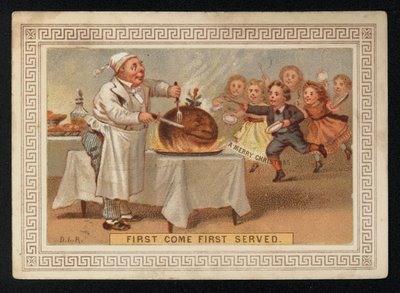 Şef erikli puding yapıyor, Noel tebrik kartı. (kromolito) by English School