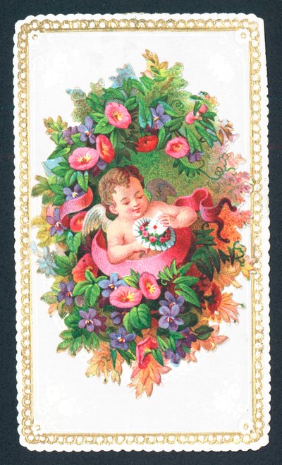 Çiçeklerin içinde oturan melek, Noel kartı by English School