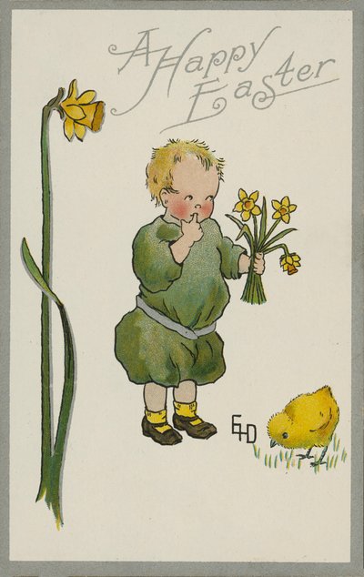 Nergis toplayan çocuk (renkli lito) by English School