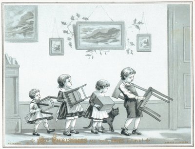 Sandalye ve tabure taşıyan çocuklar, Noel Kartı by English School