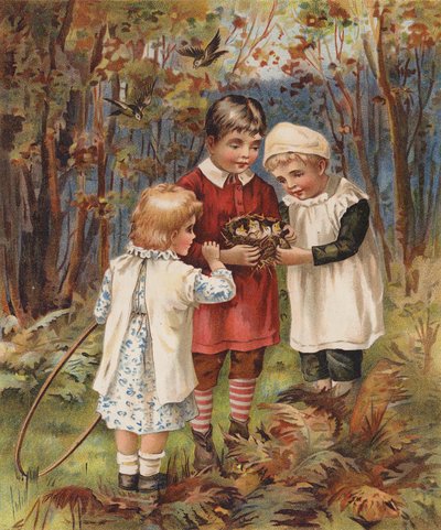 Kuş yuvası bulan çocuklar (chromolitho) by English School