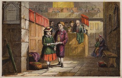 Kilisedeki çocuklar (renkli gravür) by English School