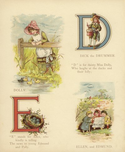 Çocuk isimleri: Davulcu Dick, Dolly, Ellen, Edmund (renkli taş baskı) by English School