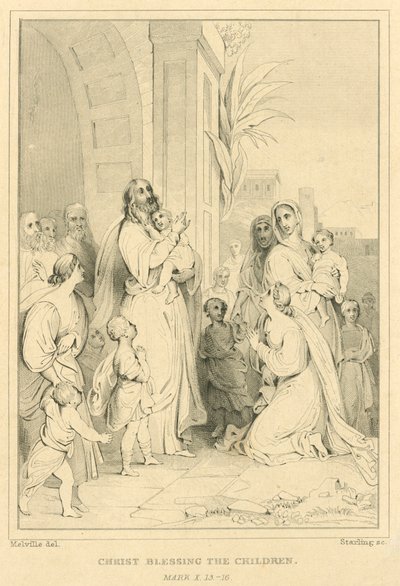 Çocukları kutsayan İsa, Mark X, 13-16 by English School