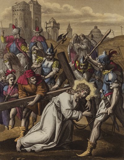 İsa çarmıhın altında bayılıyor (renkli taş) by English School