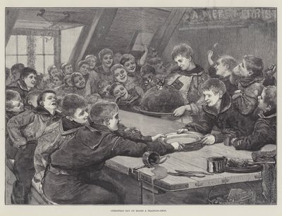 Bir Eğitim Gemisinde Noel Günü (gravür) by English School
