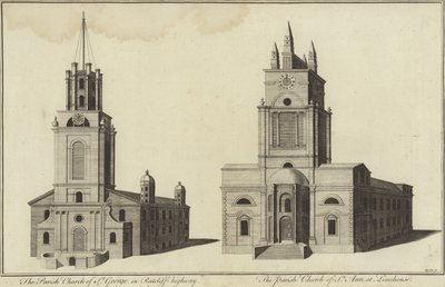 St George Kilisesi, Ratcliff Otoyolu ve St John Kilisesi, Limehouse, Londra by English School