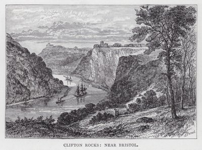 Bristol yakınlarındaki Clifton Rocks (gravür) by English School