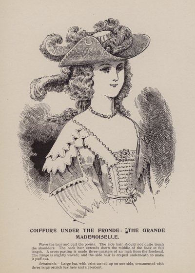 Fronde döneminde saç modeli, Grande Mademoiselle (gravür) by English School