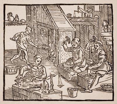 Madeni Paralar İş Başında, 1577 (sepya fotoğrafı) by English School