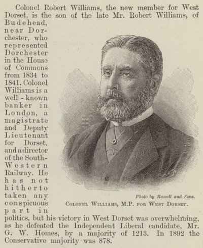 Albay Williams, West Dorset Milletvekili (gravür) by English School