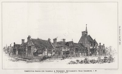 Okullar ve Yurtlar için Rekabetçi Tasarım, Bettesworth Road, Swanwore, Wight Adası (gravür) by English School