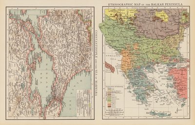 İstanbul ve Marmara Denizi; Balkan Yarımadasının Etnografik Haritası (renkli taş baskı) by English School