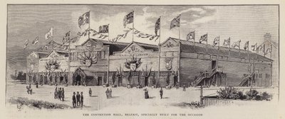 1892 Ulster İttihatçı Sözleşmesi için inşa edilen Belfast Kongre Salonu, Ulster İttihatçılarının İrlanda Ana Kuralına (litho) muhalefetini göstermek için düzenlendi by English School