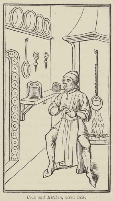 Aşçı ve Mutfak, yaklaşık 1430 (gravür) by English School