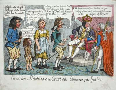 Martıların İmparatoru Mahkemesinde Korsikalı Emlakçılar!!, pub 1804 (el renkli gravür) by English School