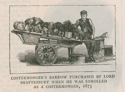 Costermonger barrow, Lord Shaftesbury tarafından bir maliyet satıcısı olarak kaydolduğunda satın alındı, 1875 by English School
