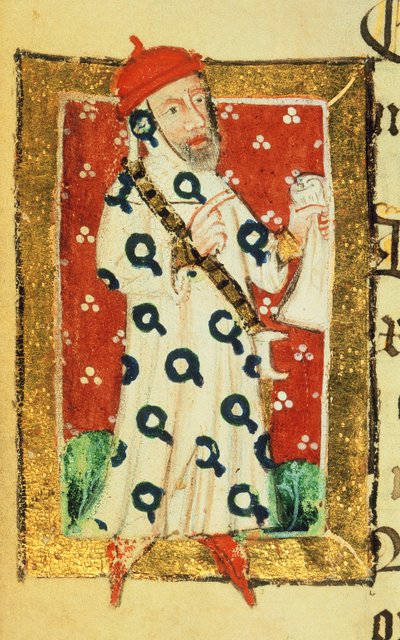 Cott Nero D VII f.105v Nigel Lorning, Jartiyer Şövalyesi, Benefactors of the Benefactors Book of St. Alban