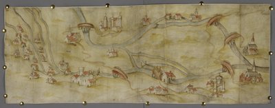 Cotton MS Augustus I i 65 Trent Nehri ve Nottingham ile Newark arasındaki kollarının haritası, c.1540 (kağıt üzerine suluboya ile kalem ve mürekkep) by English School