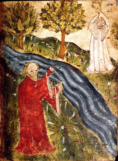 Pamuk Nero Ms A X, f. 42 The Dreamer with the Pearl Maiden, c.1375-1400 (parşömen) by English School