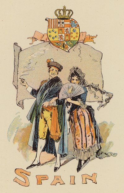 İspanyol kostümlü çift (renkli taş) by English School