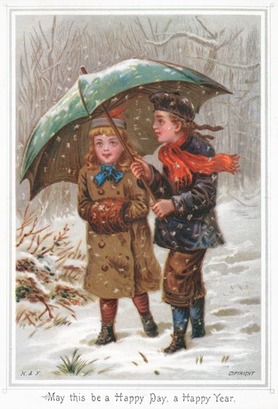 Karda dolaşan çift, Noel kartı by English School