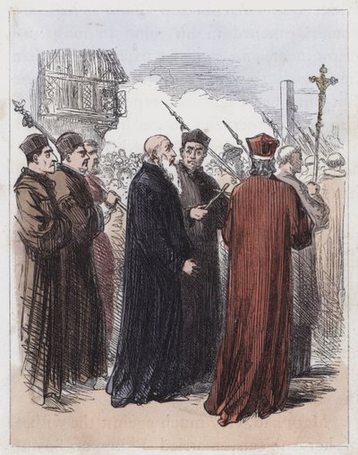 Cranmer, Yürütmeye yol açtı (renkli gravür) by English School