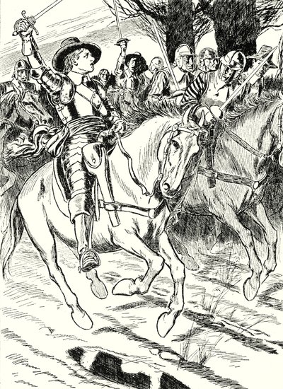 Cromwell askerlerini savaşa götürüyor (lito) by English School