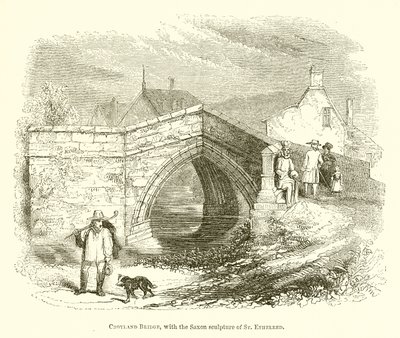 St. Ethelred Sakson Heykeli ile Croyland Köprüsü (gravür) by English School