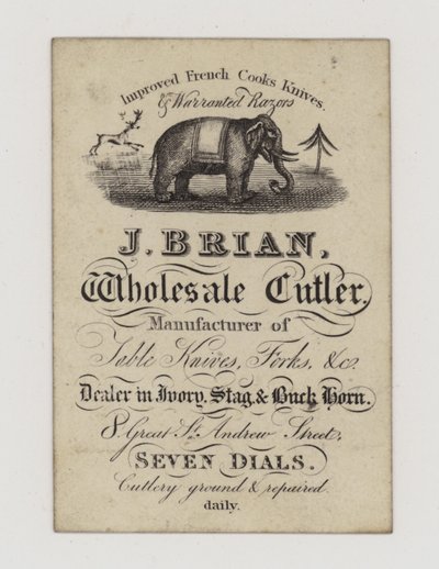Cutler, J Brian, ticaret kartı by English School