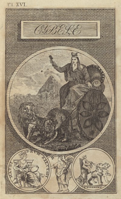 Kibele, antik Anadolu, Yunan ve Roma Toprak tanrıçası (gravür) by English School