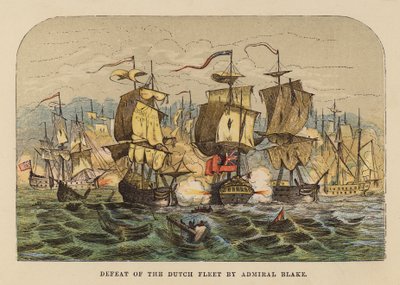 Hollanda filosunun Amiral Blake tarafından yenilgiye uğratılması (renkli gravür) by English School