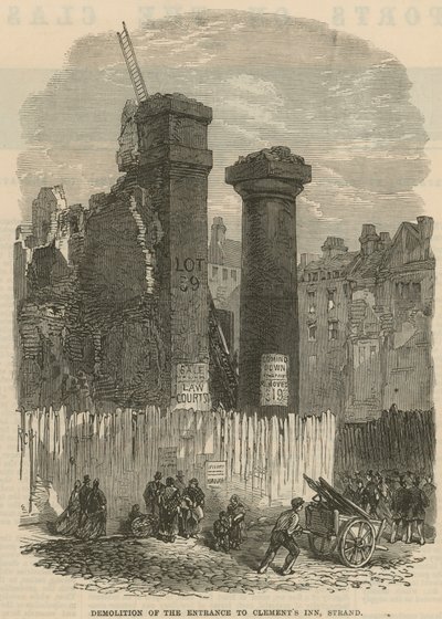 Clements Inn, Strand, Londra girişinin yıkılması by English School