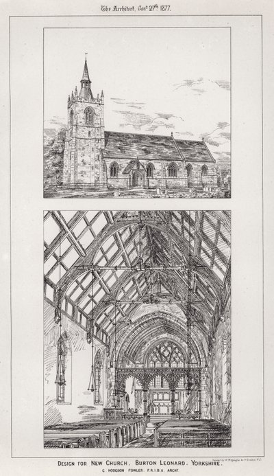 New Church için tasarım, Burton Leonard, Yorkshire (gravür) by English School