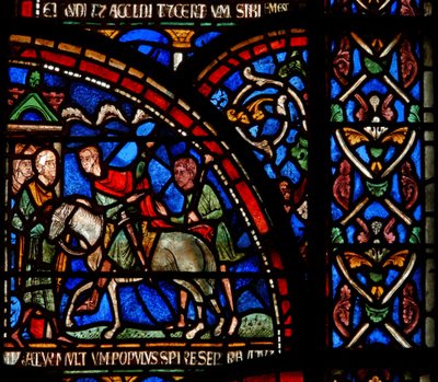 Gloucester'lı William'ın kurtarılmasından bir sahneyi gösteren Mucize Penceresinden detay by English School