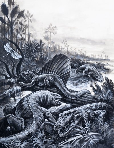 Dinozorlar (kağıt üzerine guaj) by English School