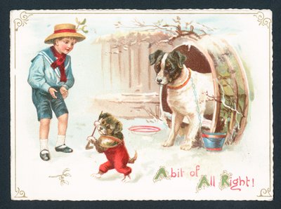 Köpek, Köpek Yavrusu ve Karda Oynayan Çocuk, Noel Kartı by English School
