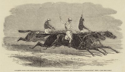 Doncaster Yarışları, St Leger Stakes için Dead-Heat, "Voltigeur" ve "Russborough" arasında, "Bolingbroke" Üçüncü (gravür) by English School