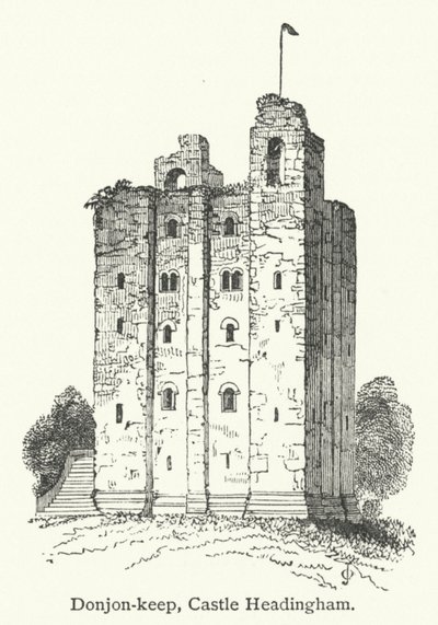 Donjon-keep, Headingham Kalesi (gravür) by English School