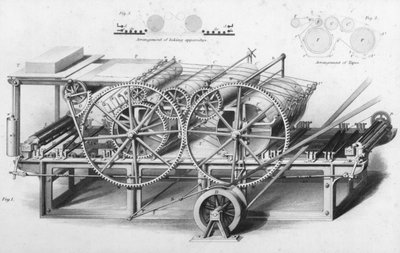 Cyclopaedia of Faydalı Sanatlar ve İmalatlardan Çift Silindir Baskı Makinesi, Charles Tomlinson tarafından düzenlendi, c.1880
