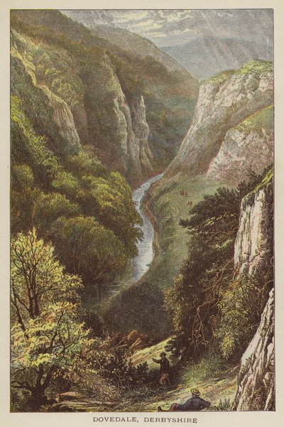 Dovedale, Derbyshire (renkli gravür) by English School