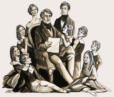 Dr. Clement Moore çocuklarına Noel şiirini okuyor by English School