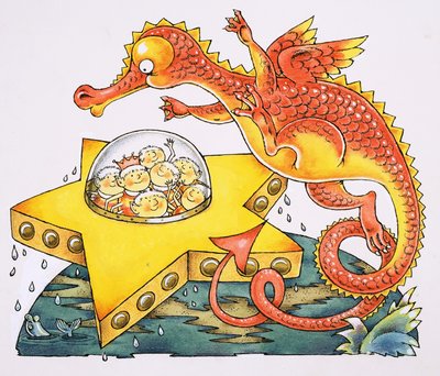 Ejderha daire çizen yıldız şeklindeki uzay gemisi by English School