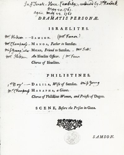 Samson için Dramatis Personae, Handel