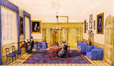 Bir kır evinin çizim odası içi, c.1830 (kağıt üzerine sulu boya) by English School