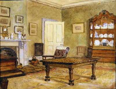 Çin koleksiyonu ile çizim odası iç, c.1890 (kağıt üzerine suluboya) by English School