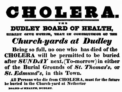 Dudley Board of Health poster announcing the burial procedure for people who have died of Cholera, c.1840