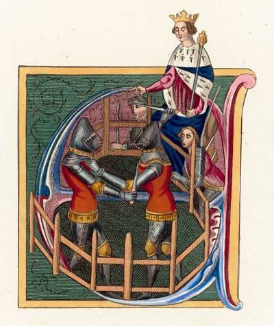 Kral II. Richard'ın önünde düello (renkli gravür) by English School