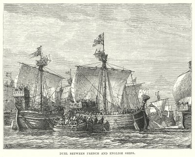 Fransız ve İngiliz Gemileri Arasındaki Düello (gravür) by English School